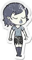 distressed sticker of a cute cartoon vampire girl