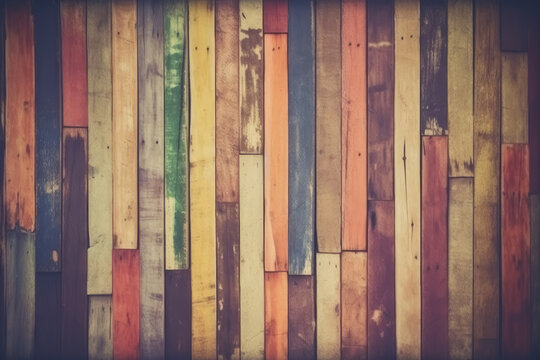 Colorful painted wooden plank background texture created with generative AI technology.
