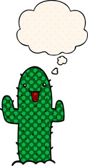 cartoon cactus and thought bubble in comic book style