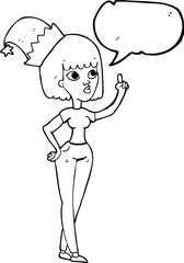 speech bubble cartoon woman wearing christmas hat