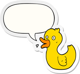 cartoon quacking duck and speech bubble sticker