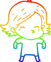 rainbow gradient line drawing cartoon woman