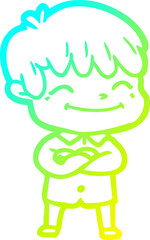 cold gradient line drawing cartoon happy boy