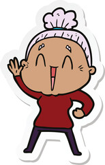 sticker of a cartoon happy old lady
