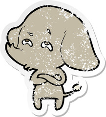 distressed sticker of a cartoon elephant remembering