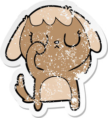 distressed sticker of a cute cartoon dog