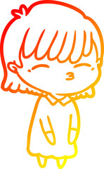 warm gradient line drawing cartoon woman