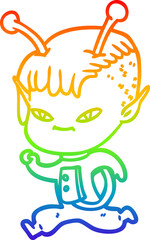 rainbow gradient line drawing cute cartoon alien girl