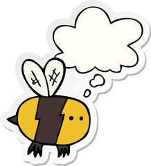 cartoon bee and thought bubble as a printed sticker