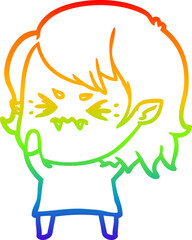 rainbow gradient line drawing annoyed cartoon vampire girl