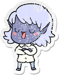 distressed sticker of a cartoon elf girl