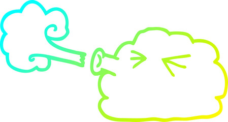 cold gradient line drawing cartoon cloud blowing a gale