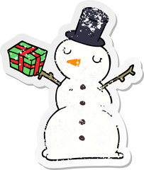 distressed sticker of a cartoon snowman
