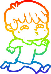 rainbow gradient line drawing cartoon man confused