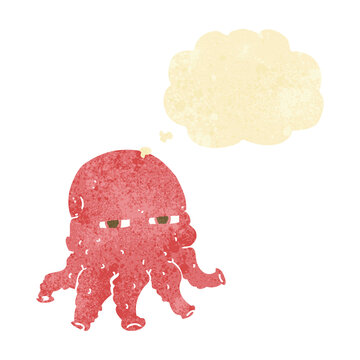cartoon alien face with thought bubble
