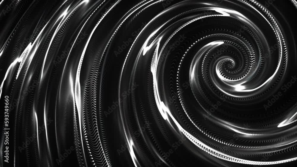 Poster metallic silk water spiral. concentric optical illusion. abstract point digital wave of particles. t
