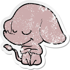 distressed sticker of a cartoon smiling elephant