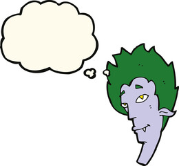 cartoon vampire head with thought bubble