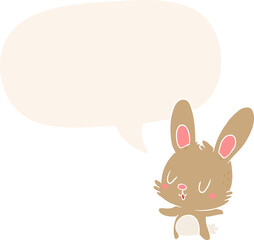 cute cartoon rabbit and speech bubble in retro style