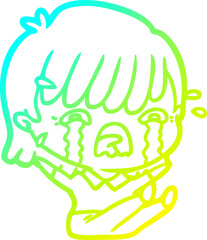 cold gradient line drawing cartoon girl crying