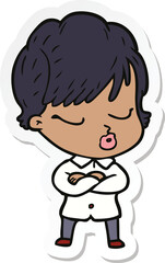 sticker of a cartoon woman with eyes shut