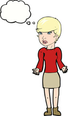 cartoon confused woman with thought bubble