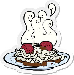 sticker of a cartoon spaghetti and meatballs