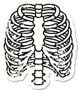 traditional distressed sticker tattoo of a rib cage