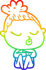 rainbow gradient line drawing cartoon calm woman