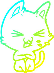 cold gradient line drawing cartoon cat hissing