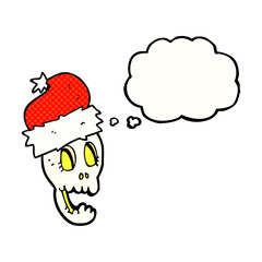 thought bubble cartoon christmas hat on skull
