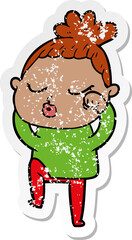 distressed sticker of a cartoon calm woman