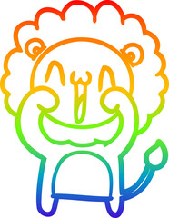 rainbow gradient line drawing happy cartoon lion
