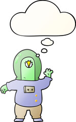 cartoon space alien and thought bubble in smooth gradient style