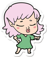 sticker of a pretty cartoon elf girl