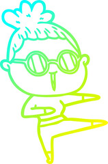 cold gradient line drawing cartoon woman wearing spectacles
