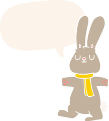 cartoon rabbit and speech bubble in retro style