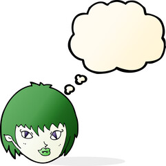cartoon vampire girl face with thought bubble