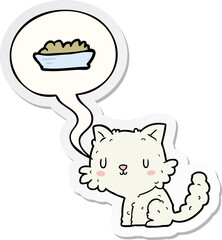 cute cartoon cat and food and speech bubble sticker
