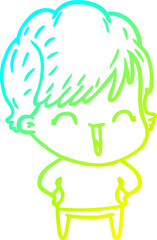 cold gradient line drawing cartoon laughing woman