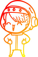 warm gradient line drawing happy cartoon space girl