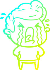 cold gradient line drawing cartoon crying man