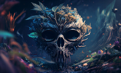 The Skull Face Decorated With Colorful Flower Generative AI