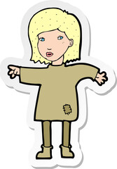 sticker of a cartoon woman in patched clothing