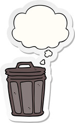 cartoon trash can and thought bubble as a printed sticker