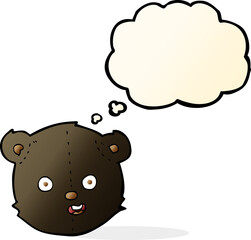 cartoon black teddy bear head with thought bubble