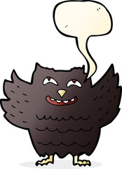 cartoon happy owl with speech bubble