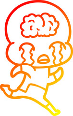 warm gradient line drawing cartoon big brain alien crying