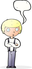 cartoon staring boy with speech bubble