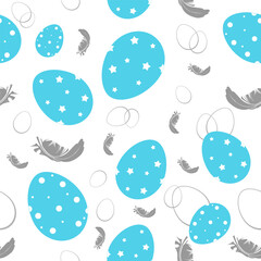 seamless pattern of feathers and easter eggs